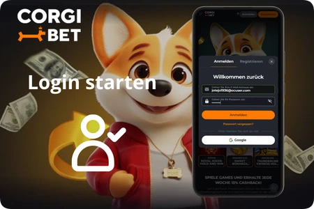 Corgibet App Login mit E-Mail und Passwort auf dem Smartphone