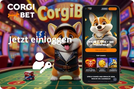 Corgibet Casino Login-Seite mit Anmelden-Button auf dem Smartphone