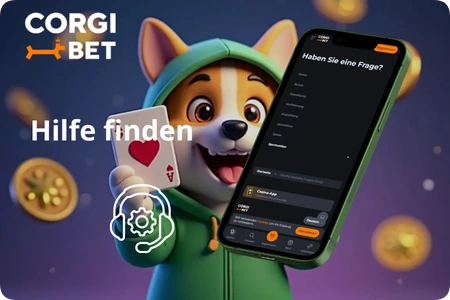 Corgibet Casino Support FAQ-Seite mit Hilfekategorien auf dem Smartphone