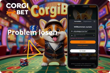 Corgibet Casino Passwort vergessen Seite mit Login-Formular auf dem Smartphone